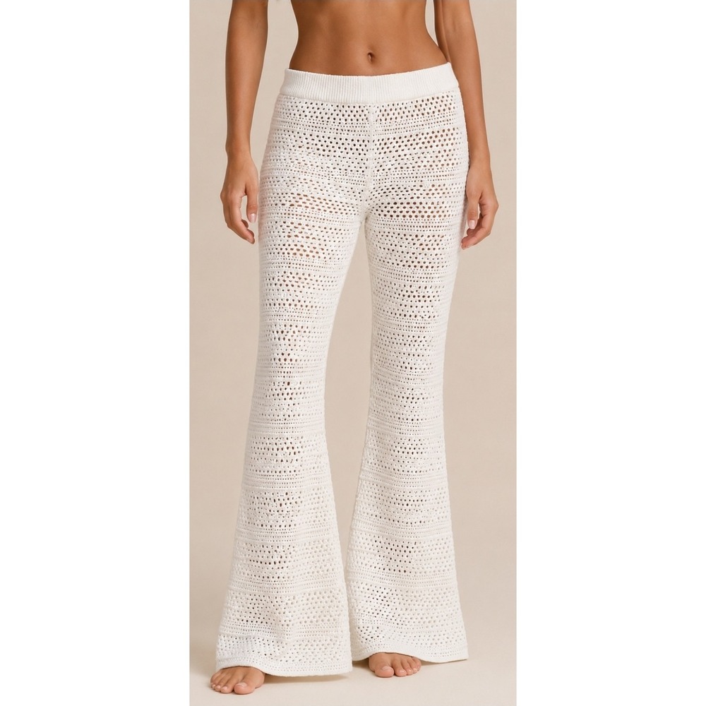 Sincerely Jules Crochet Pants 100% Cotton Off White Knit Flare XL Boho Beach